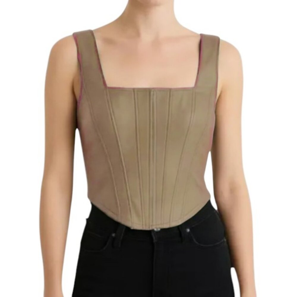 7 For All Mankind beige faux leather crop corset top size XS
